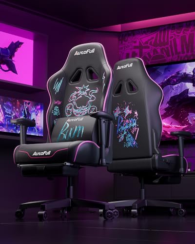 AutoFull C3 Gaming Chair, Racing Style Gaming Chair with Velvet Material Ergonomic Lumbar Support,Adjustable High Back PU Leather PC Chair,Black