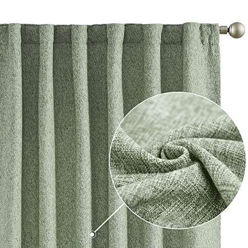 jinchan Faux Linen Curtains Thick Burlap Sage Green Curtains 84 Inches Long Farmhouse Living Room Curtains Rod Pocket Light Filtering Privacy Window Curtains Drapes Set 2 Panels Heathered Sage Green