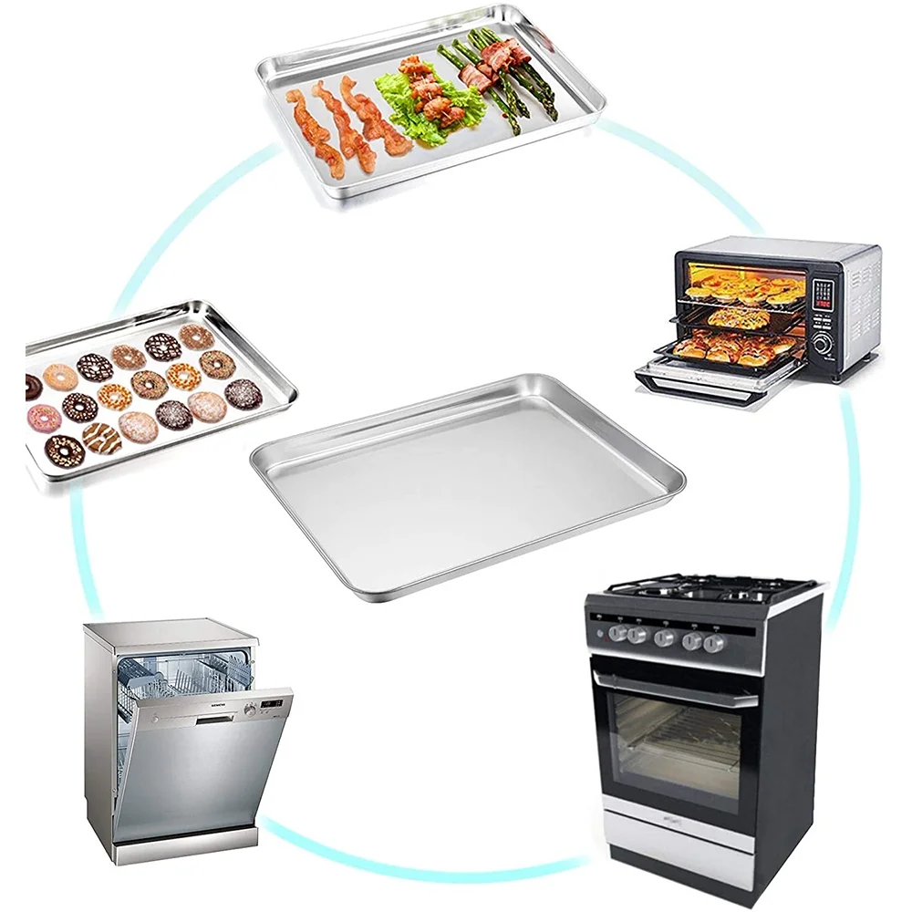 VeSteel Baking Sheet with Rack Set, Stainless Steel Cookie Sheet Baking Pans with Cooling Rack, Non Toxic & Healthy, Rust Free & Heavy Duty, Mirror Finish & Easy Clean, Dishwasher Safe - 6 Pieces