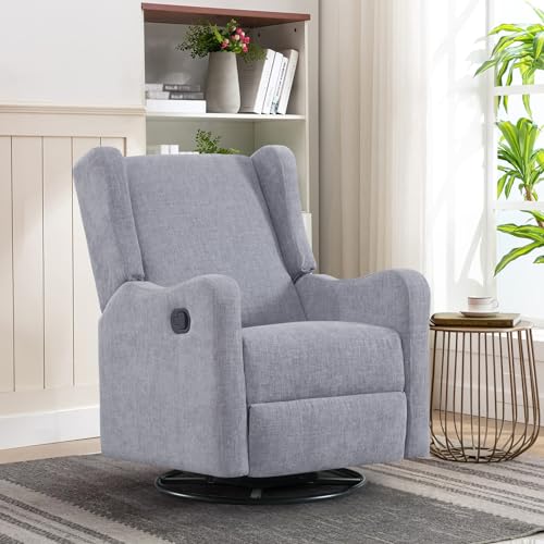 Swivel Rocking Recliner Chair for Adults, Upholstered Modern Manual Reclining Chair for Living Room, Adjustable Nursery Glider Rocker Chair, Single Lounge Sofa Recliner for Bedroom Small Spaces