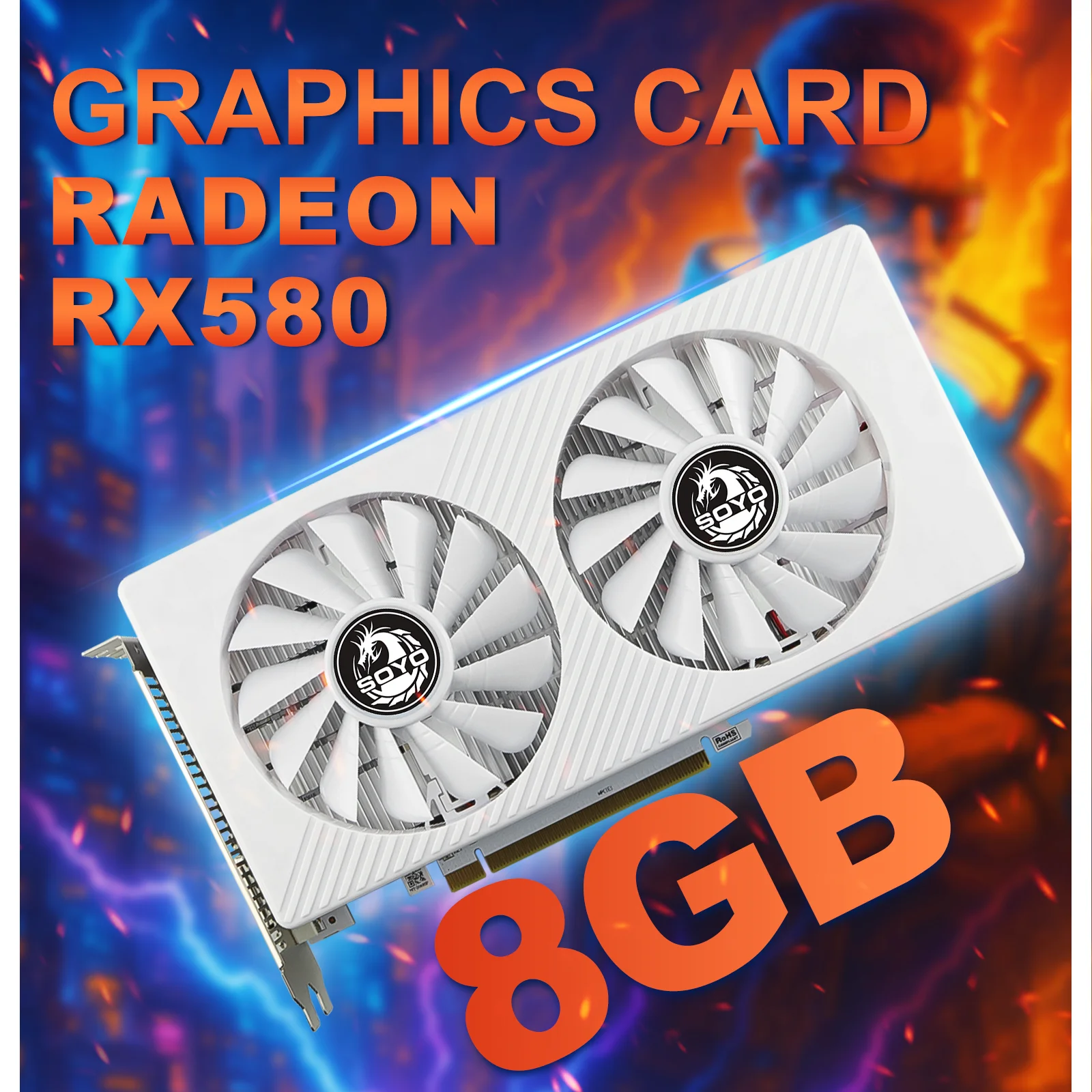 SOYO AMD Radeon RX580 Gaming Graphic Card with 8GB 256 Bit GDDR5 PIC Express x 16 3.0 Equipped with Dual Fans for Working,Gaming-White