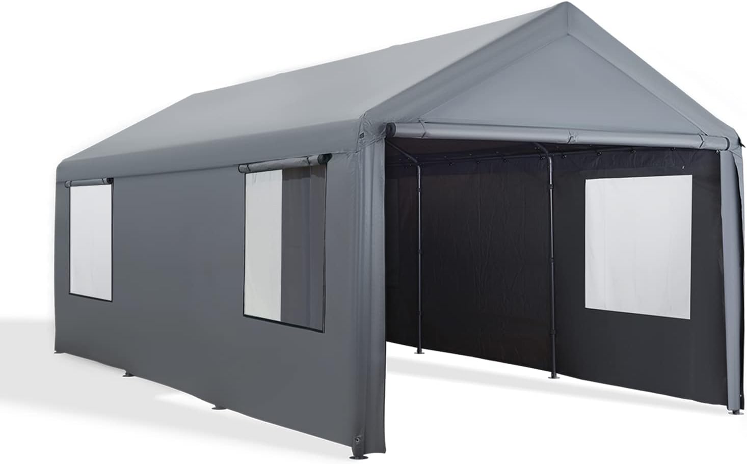 Gardesol Carport, 12'x20' Extra Large Heavy Duty Carport with Roll-up Ventilated Windows, Portable Garage with Removable Sidewalls & Doors for Car, Truck, SUV, Car Canopy with All-Season Tarp, Beige