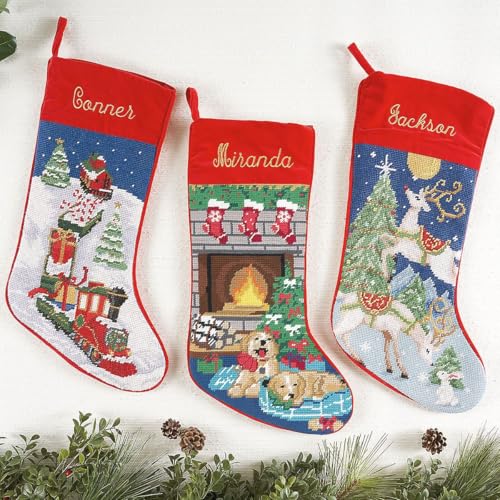 Lillian Vernon Santa Personalized Heirloom Christmas Needlepoint Stocking Stocking, 100% Wool, 9.5