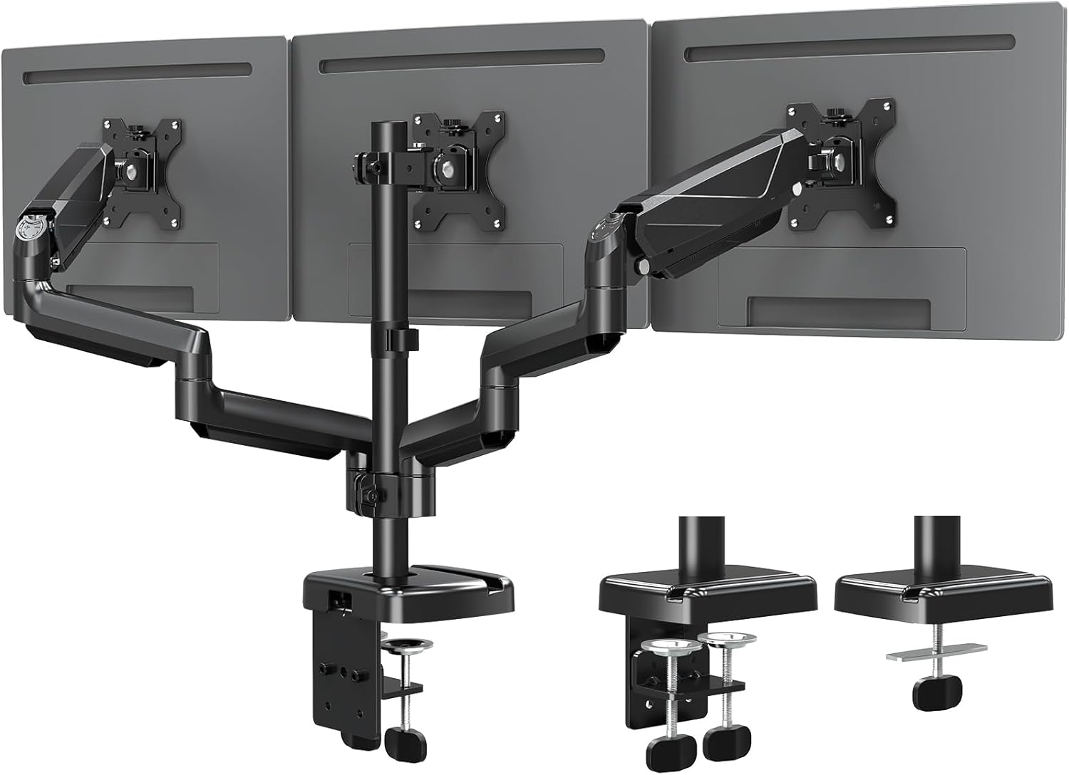 MOUNTUP Triple Monitor Mount - Monitor Desk Mount for 3 Computer Screens Up to 27 inch, Triple Monitor Arm with Gas Spring, Heavy Duty Monitor Stand, Each Arm Holds Up to 19.8 lbs