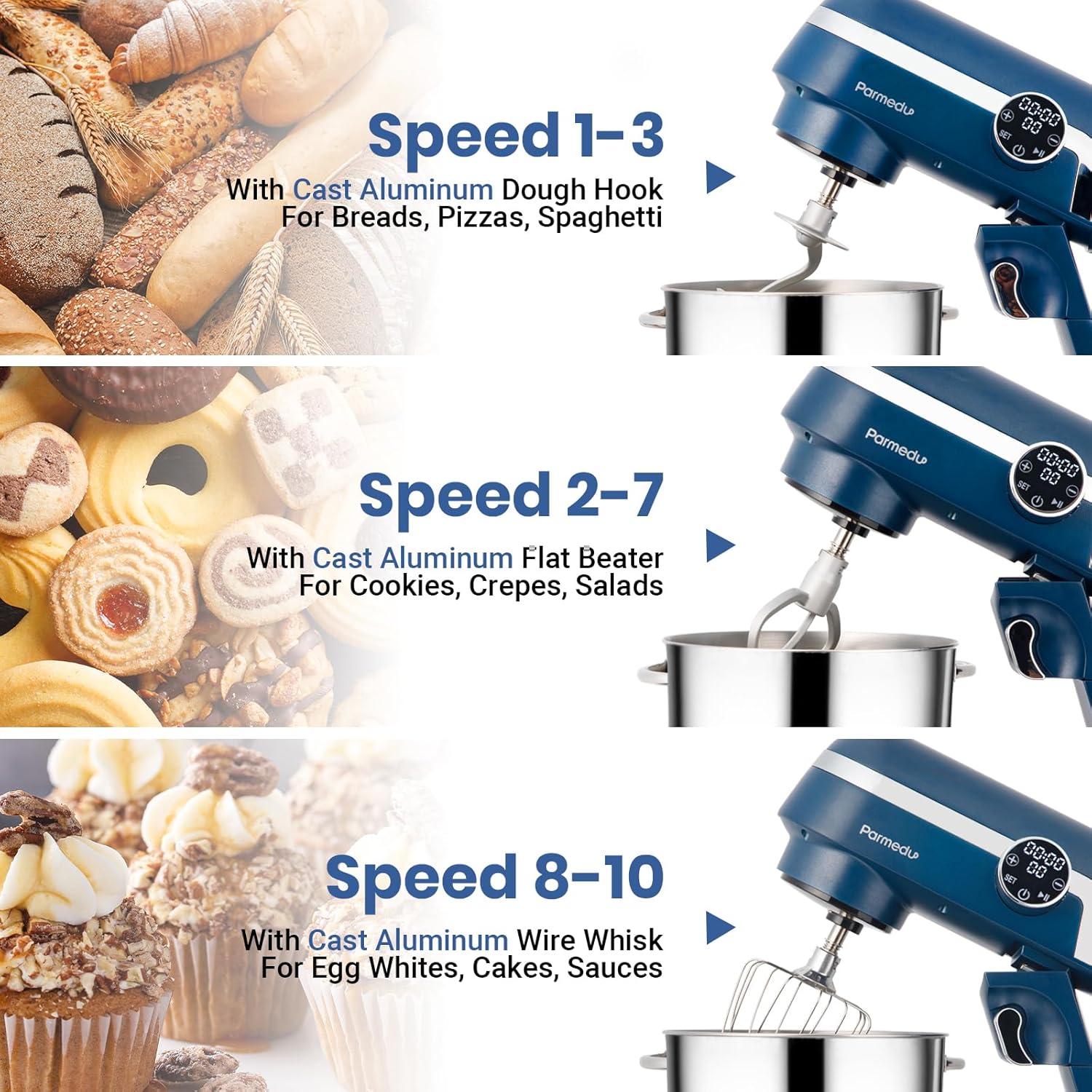 Stand Mixer: 6.5 Quart All Metal Mixer with LED Touch Display -600W 10-Speed Tilt-Head Mixer with Stainless Steel Bowl with Cover, Dough Hook, Beater, Egg Whisk