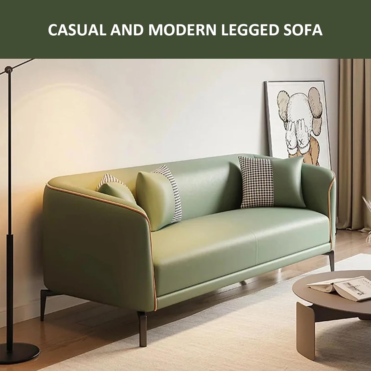 Sectional Sofa Couch Convertible L Shaped Couches with Solid Wooden Frame & Padded Cushions Chair with Durable Square Metal Legs (Vitality Orange+Ivory White, 56.69