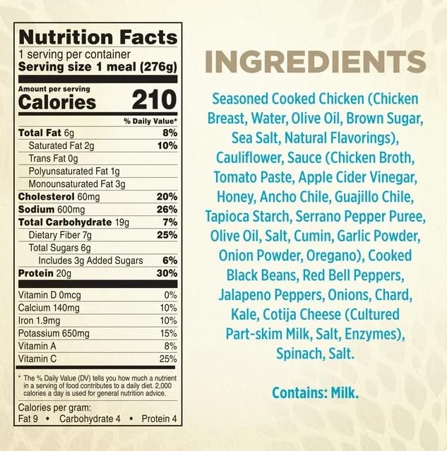 Healthy Choice Power Bowls Spicy Black Beans Chicken & Riced Cauliflower Frozen Meal, 9.25 oz - Pack of 6