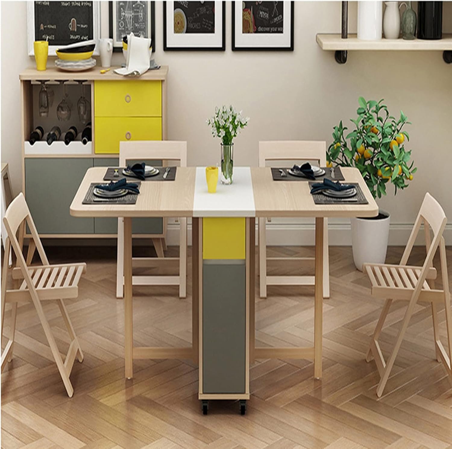 Extendable Dining Table Drop Leaf Table Folding Dining Table Solid Wood Compact Dining Room Table Space Saving Versatile Kitchen Table (1.2m)