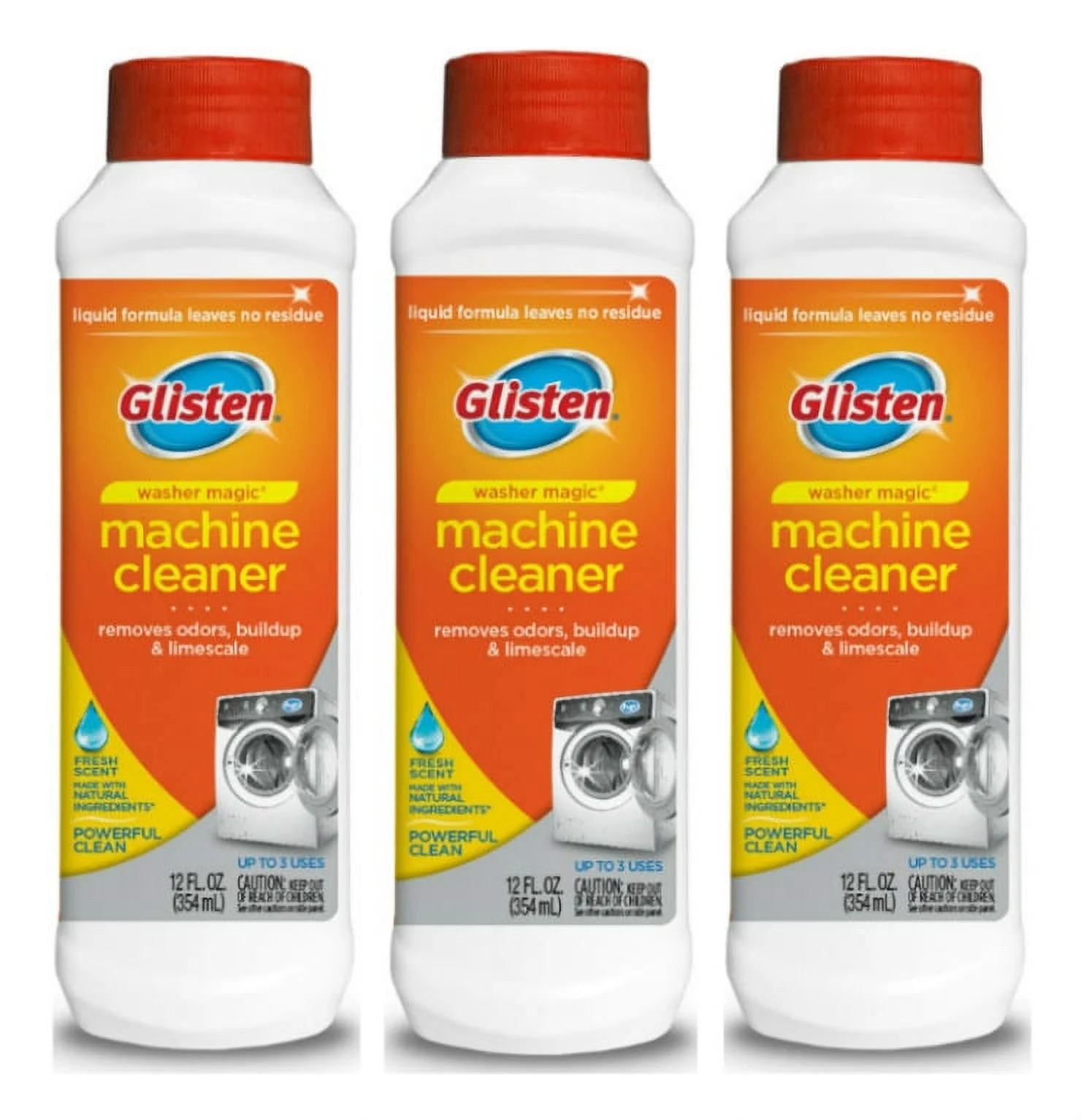 Glisten Washer Magic Washing Machine Cleaner and Deodorizer, 3 Bottles