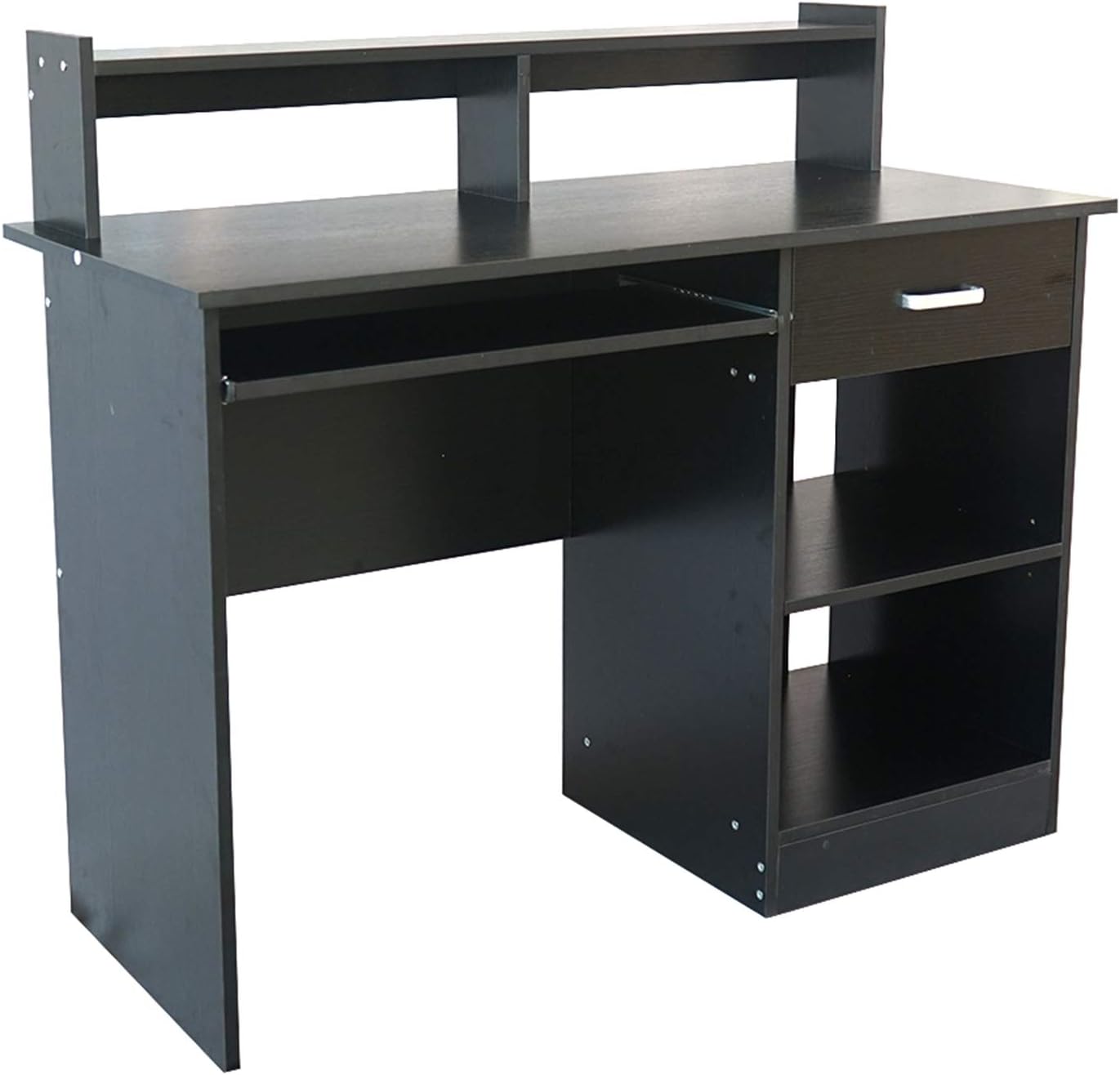 Black Computer Desk with Keyboard Tray and Drawer Small Home Office Bedroom, Homework and School Studying Writing Desk for Student with Storage