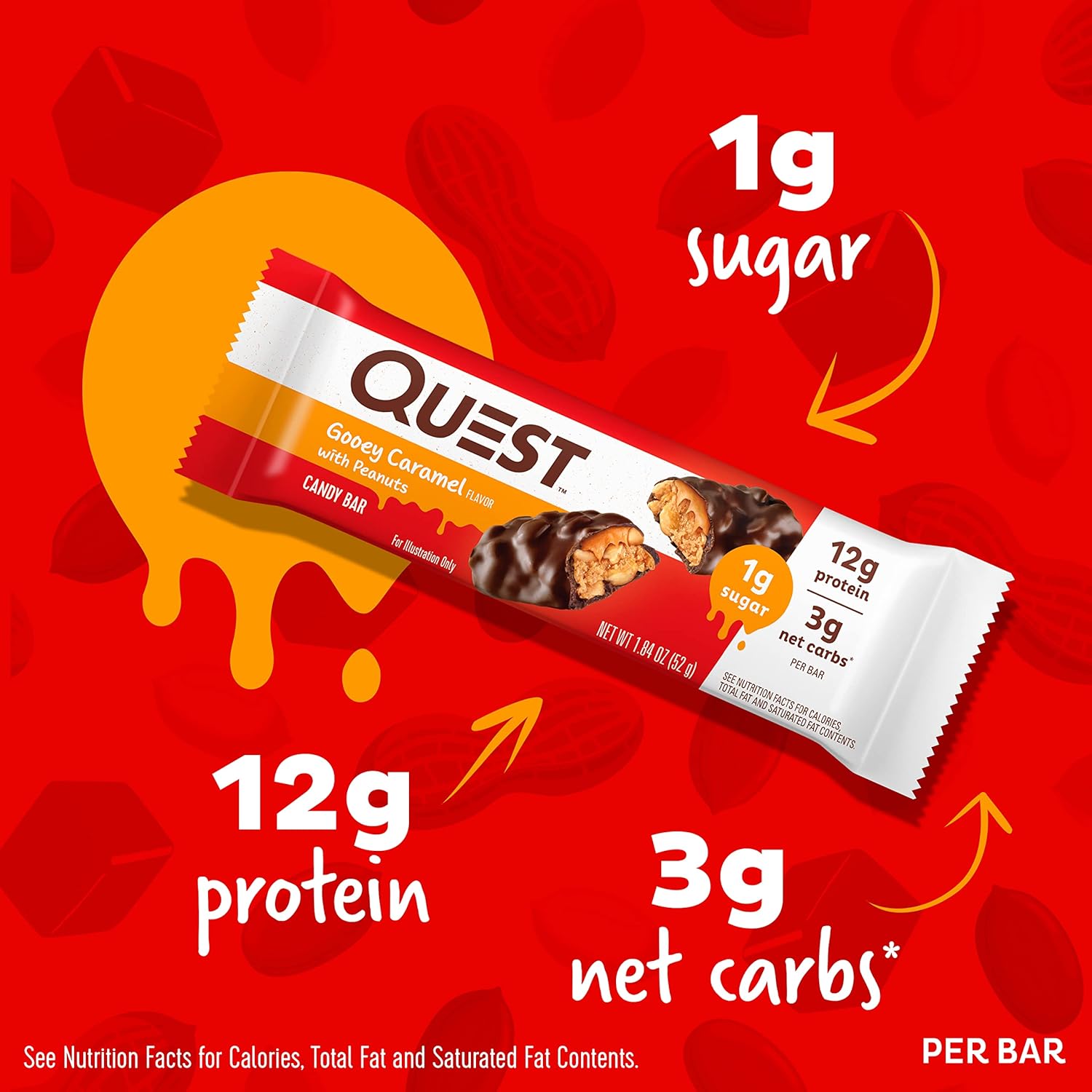 Quest Nutrition Candy Bars Gooey Caramel with Peanuts (12 Bars) and Protein Chips Variety Pack, (BBQ, Cheddar & Sour Cream, Sour Cream & Onion), High Protein, Low Carb, 1.1 Ounce (Pack of 12)