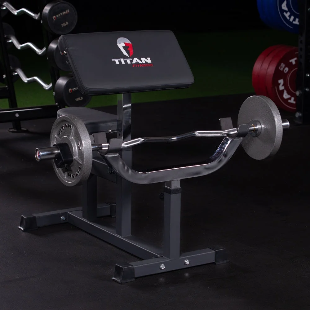 Titan Fitness Adjustable Arm Preacher Curl Weight Station, Seated Strength Training Fitness Bench, Rated 250 LB, Isolated Barbell Dumbbell Bicep Tricep Muscle Home Gym Fitness Equipment - Radiant Selections