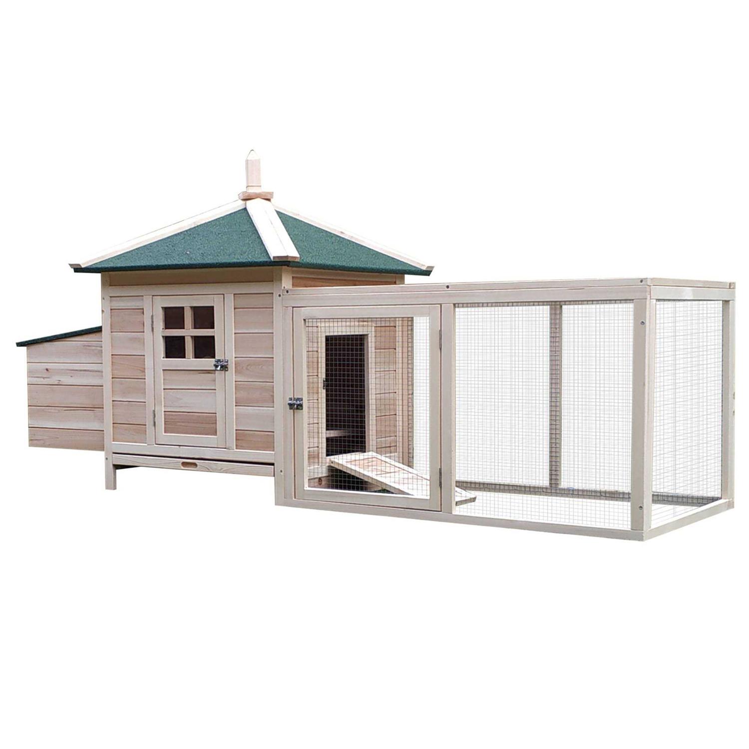 PawHut 77 Wooden Chicken Coop with Nesting Box Cute Outdoor Hen House with Removable Tray - Pet Supplies online store