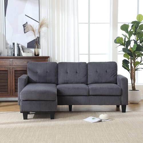 Modern Velvet Upholstered L-Shaped Sofa with Reversible Chaise, Convertible Sectional Sofa Couch with Ottoman, 3 Seats L-shape Sofa Set for Home, Small Apartment, Dorm, Office (Emerald)