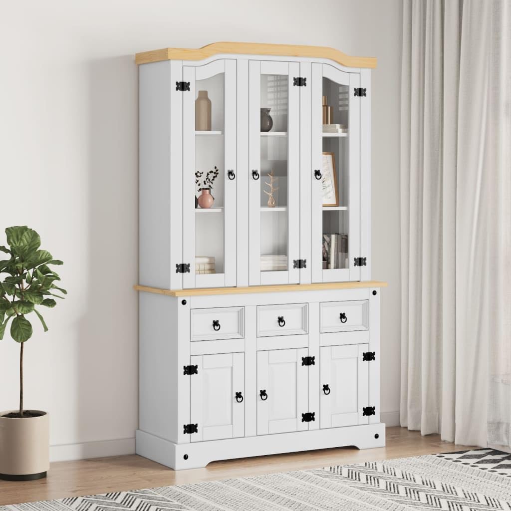 Kitchen Pantry Storage Cabinet, Freestanding Hutch Cabinet Buffet Cupboard, Utility Pantry with 3 Drawers and 6 Doors, Tall Kitchen Cabinet for Dining Room, White 44.1