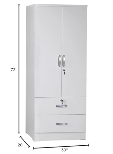 Grace Wood 2-Door Wardrobe Armoire with 2-Drawers Wardrobe Closet Armoire (White)
