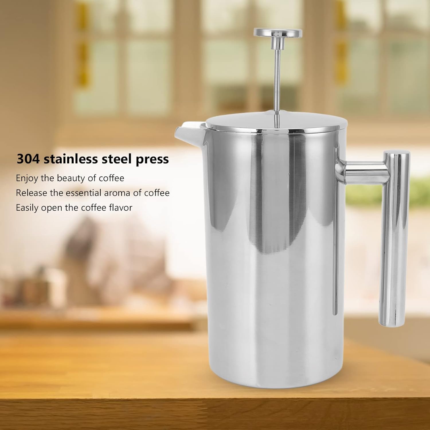 French Press Coffee Maker, Silver French Press Stainless Steel, French Press Coffee Maker Stainless Steel Double Wall Teapot Hand Brewed Coffee Press With Filter Screen(800ML)