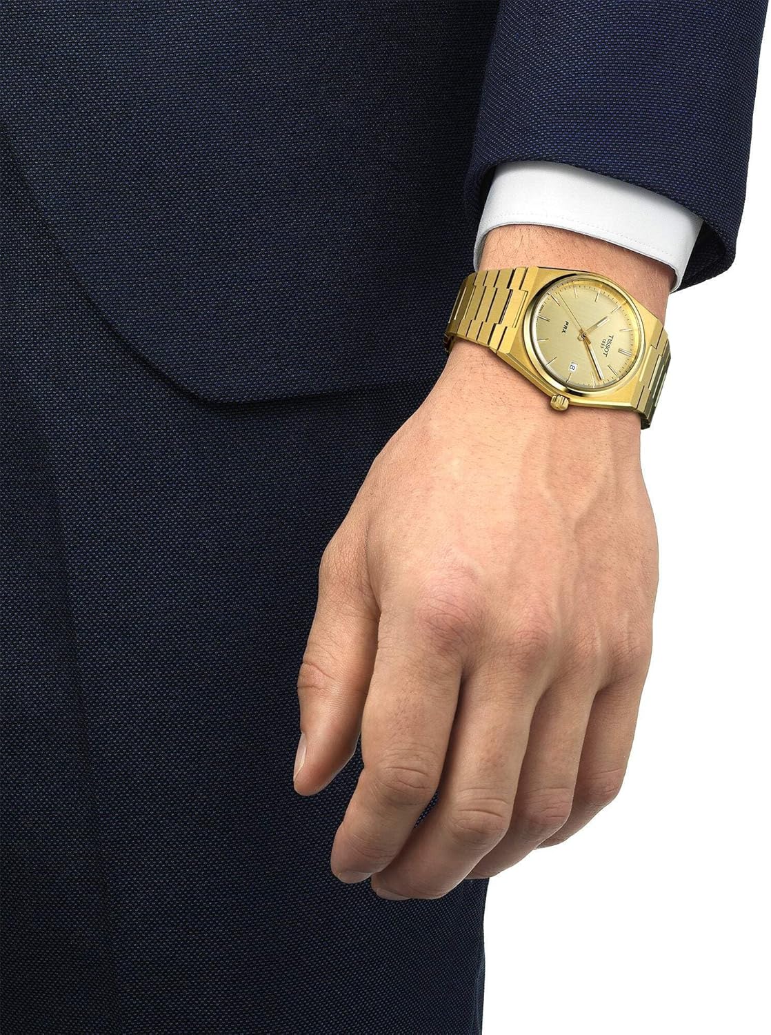 Tissot Mens PRX 316L Stainless Steel case with Yellow Gold PVD Coating Quartz Watch, Yellow, Stainless Steel, 12 (T1374103302100)