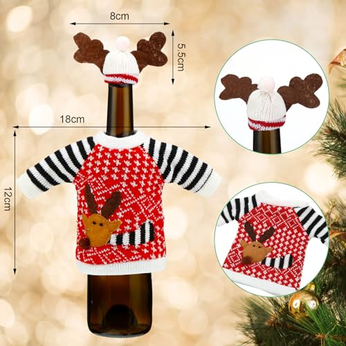 16 Sets Christmas Wine Bottle Covers,Ugly Sweater Wine Bottle Sweater Cover with Hat Knitted Dress Snowman Elk Santa Holiday Wine Bottle Sweaters Cover for Christmas Party Decorations, 8 Styles
