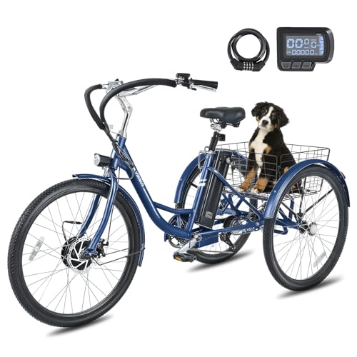 Viribus Electric Tricycle for Adults, 24 & 26 inch Electric Trike 350W(Peak 700W) with 468Wh Removable Battery, 3 Wheel Electric Bikes for Seniors, Motorized Adult Tricycle 7 Speed 330 lb. E Trike