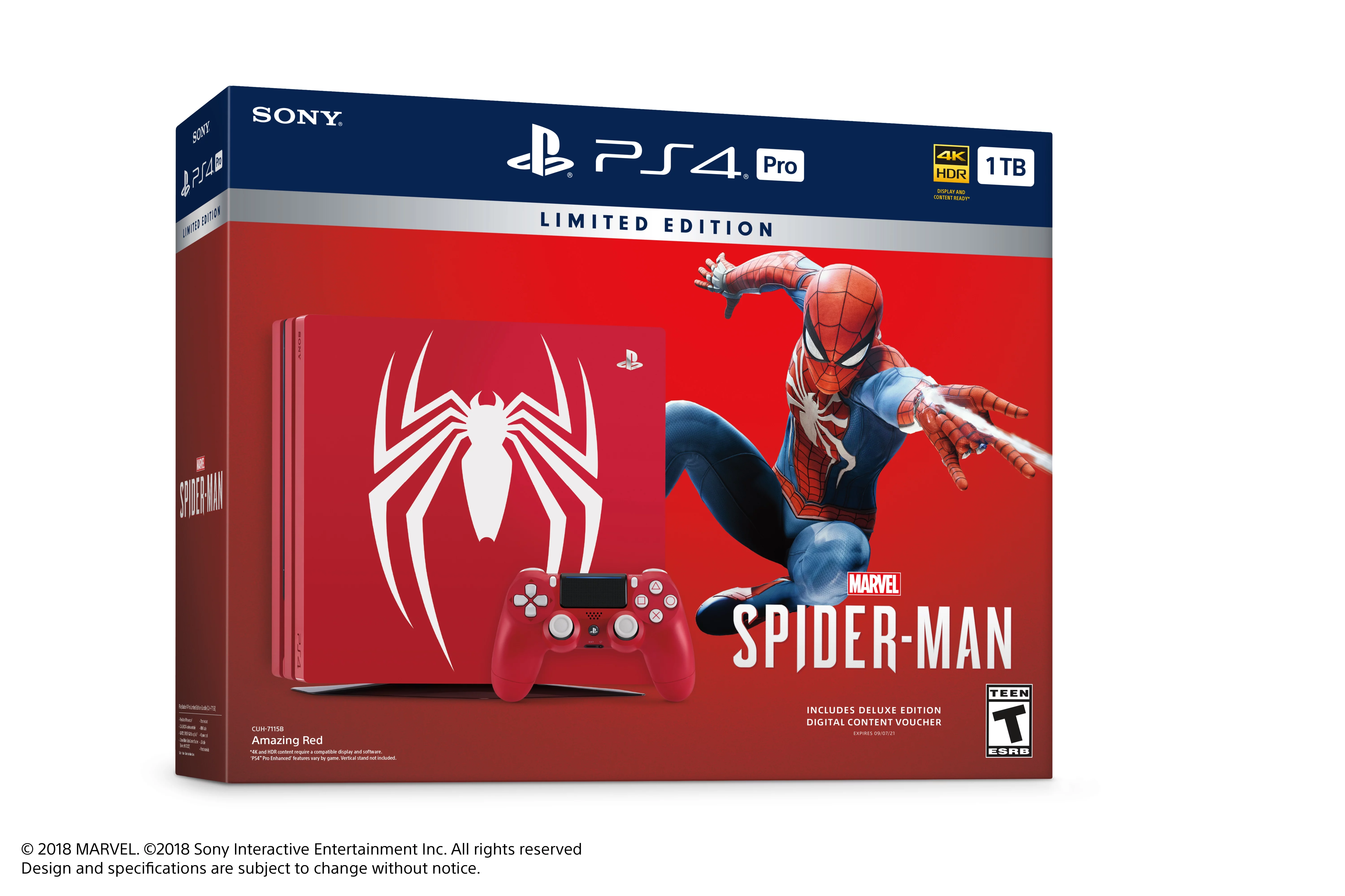 Sony Limited Edition Marvels Spider-Man PS4 Pro 1TB Bundle, Red