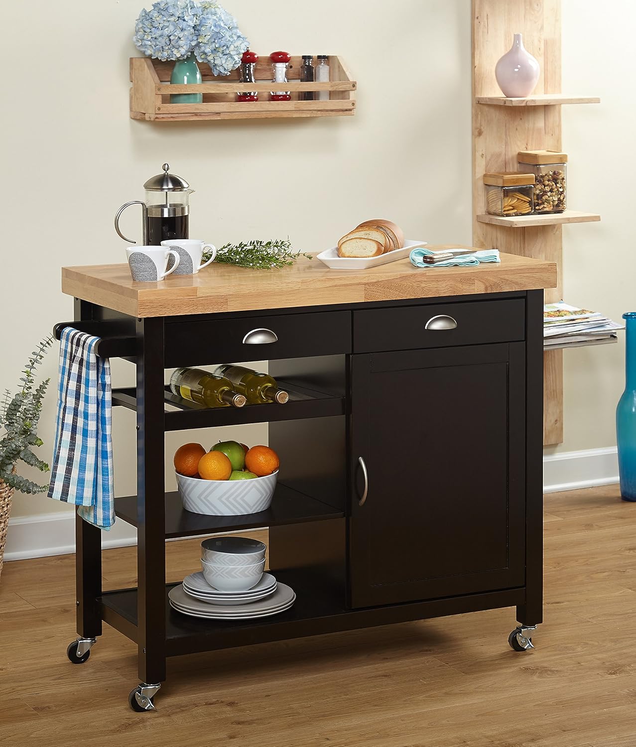 Hudson Storage Kitchen Cart, Wenge/Natural
