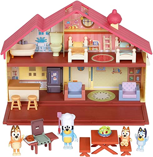 Bluey Mega Bundle Family Home & BBQ Playset &ndash; Amazon Exclusive, 4 Figures (Bluey, Bingo, Bandit, Chilli), 13+ Removable Furniture Pieces, Outdoor Patio, Accessories, Imaginative Playset for Kids 3+
