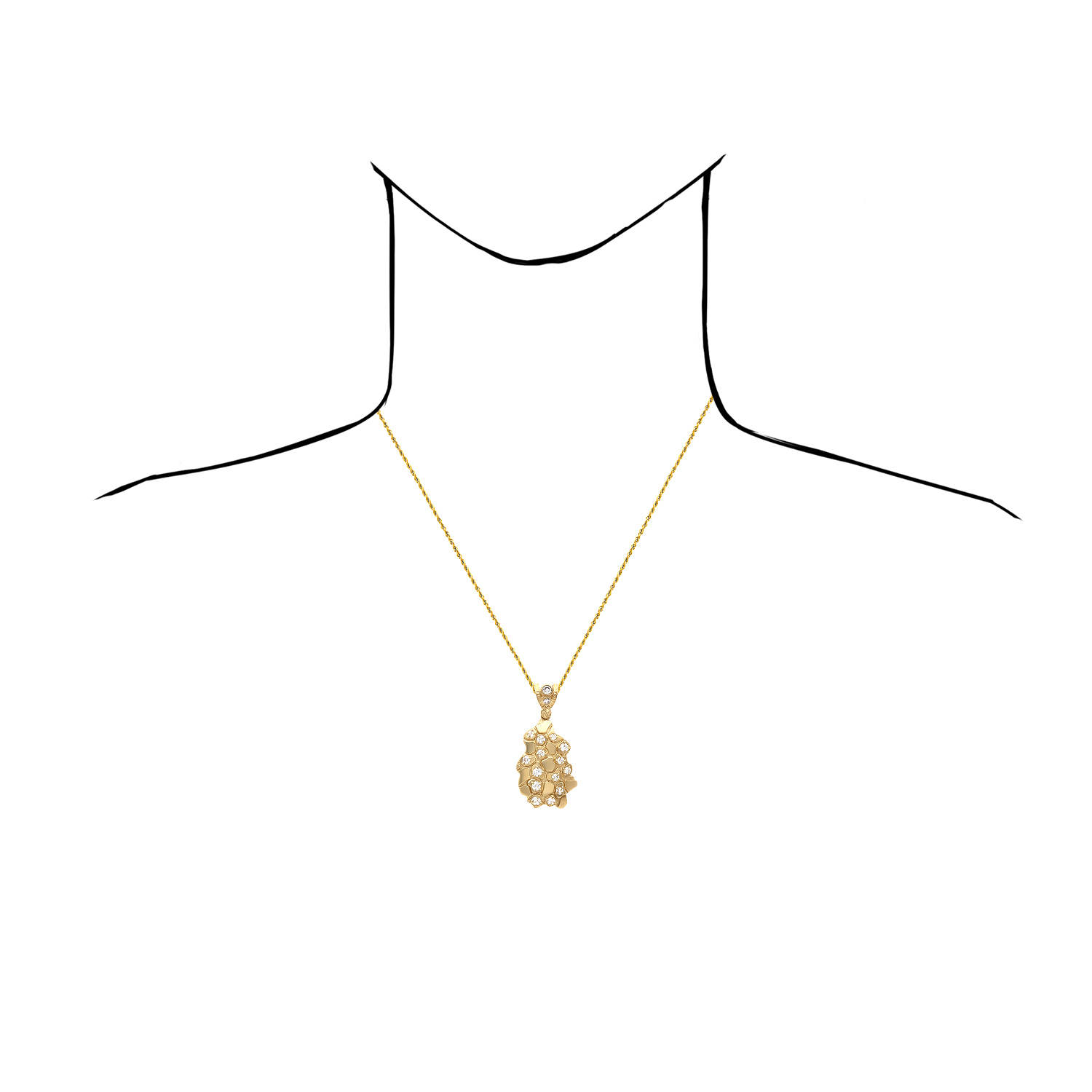 10K Yellow Gold Simulated Diamond Nugget Pendant 1.5