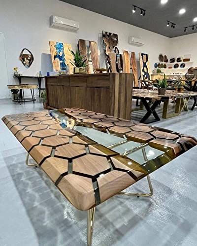 Customized Large Epoxy Table, Resin Dining Table Hezagon Wood Table for 2, 4, 6, 8 River epoxy Table, Epoxy Coffee Table, Living Room Table, Home decor (without Stand, 108 x 36 Inches)
