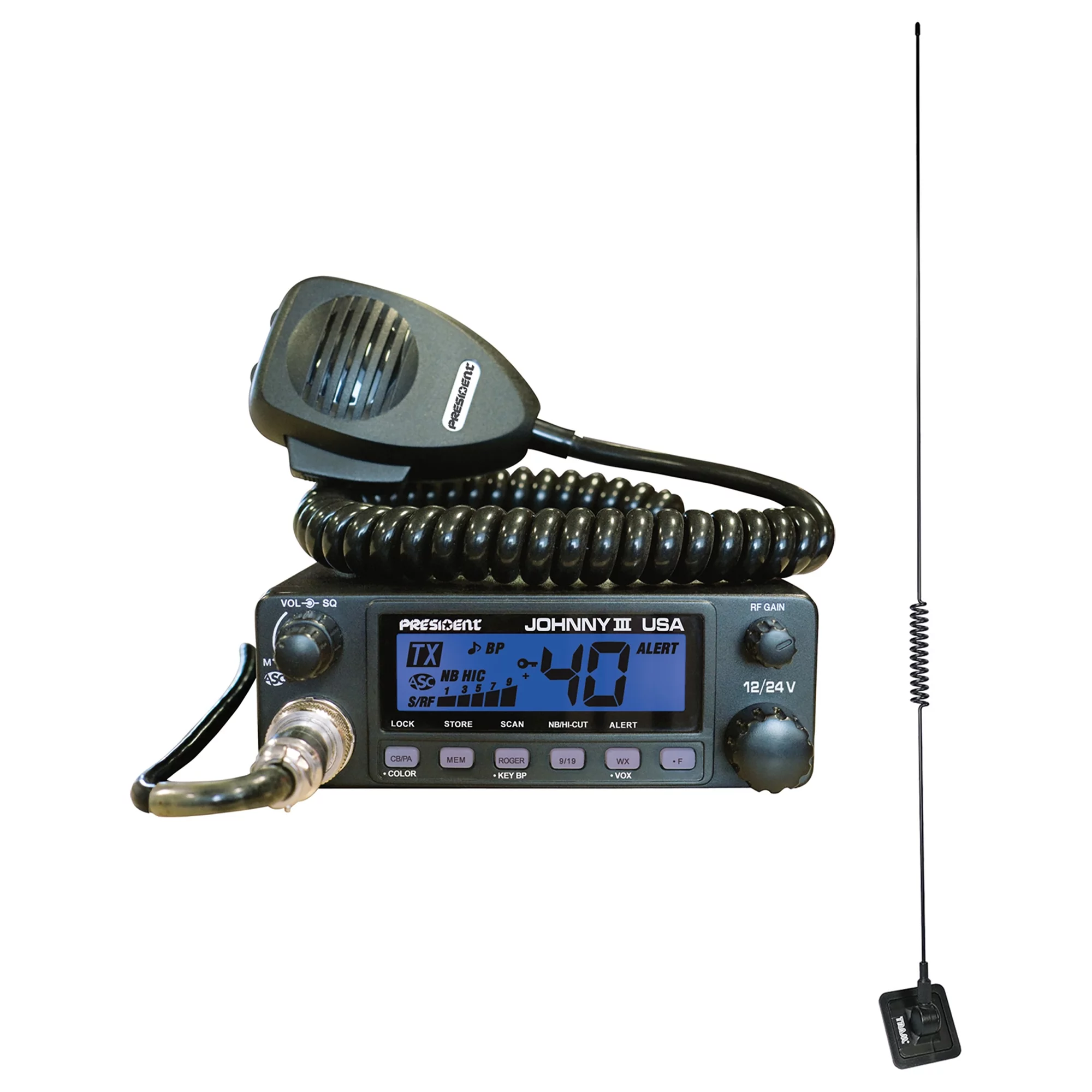 Group President Electronics TXUS653 Johnny III USA 12/24v CB Radio & Tram 1198 CB Mobile Antenna