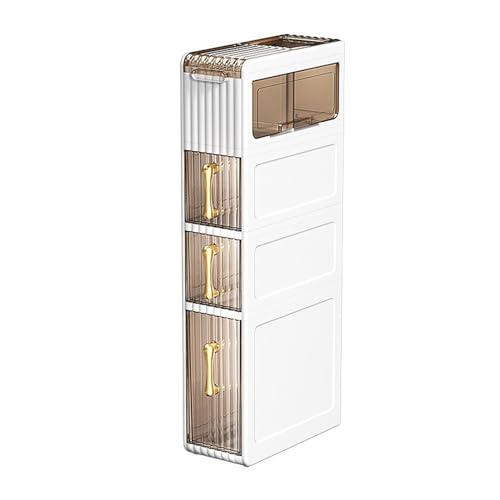 2 -Tiers Bathroom Floor Storage Cabinet Narrow Slim Tall Movable Towel Organizer Side Freestanding Rolling Unit with Clear Drawers for Small Space Laundry Living Room Gap