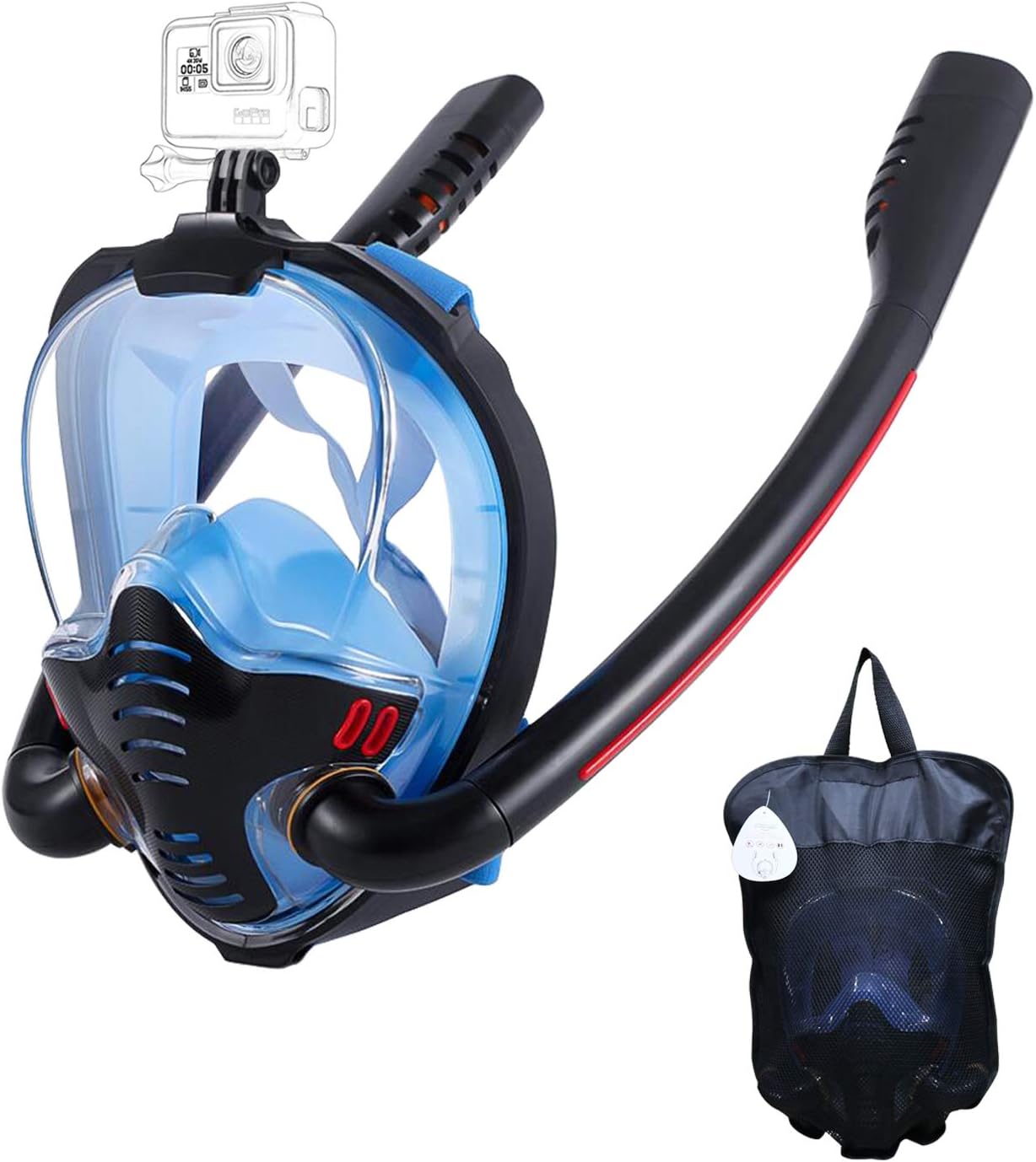 HJKB Full Face Snorkel Mask with Anti-Fog Wipes, 180 Degree Panoramic HD View Snorkeling Mask, Anti-Leak Dry Top Set for Adults and Kids Pack of 2