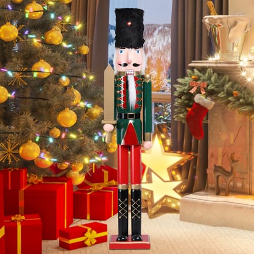 Nutcracker Christmas Decor - Green Wooden Soldier Figurines, Festive Christmas Nutcrackers Gifts for Indoor Table Mantel Decorations, 41.5