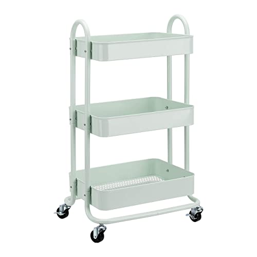 Amazon Basics 3-Tier Rolling Utility or Kitchen Cart, Lockable Wheels, Multifunctional Storage, White