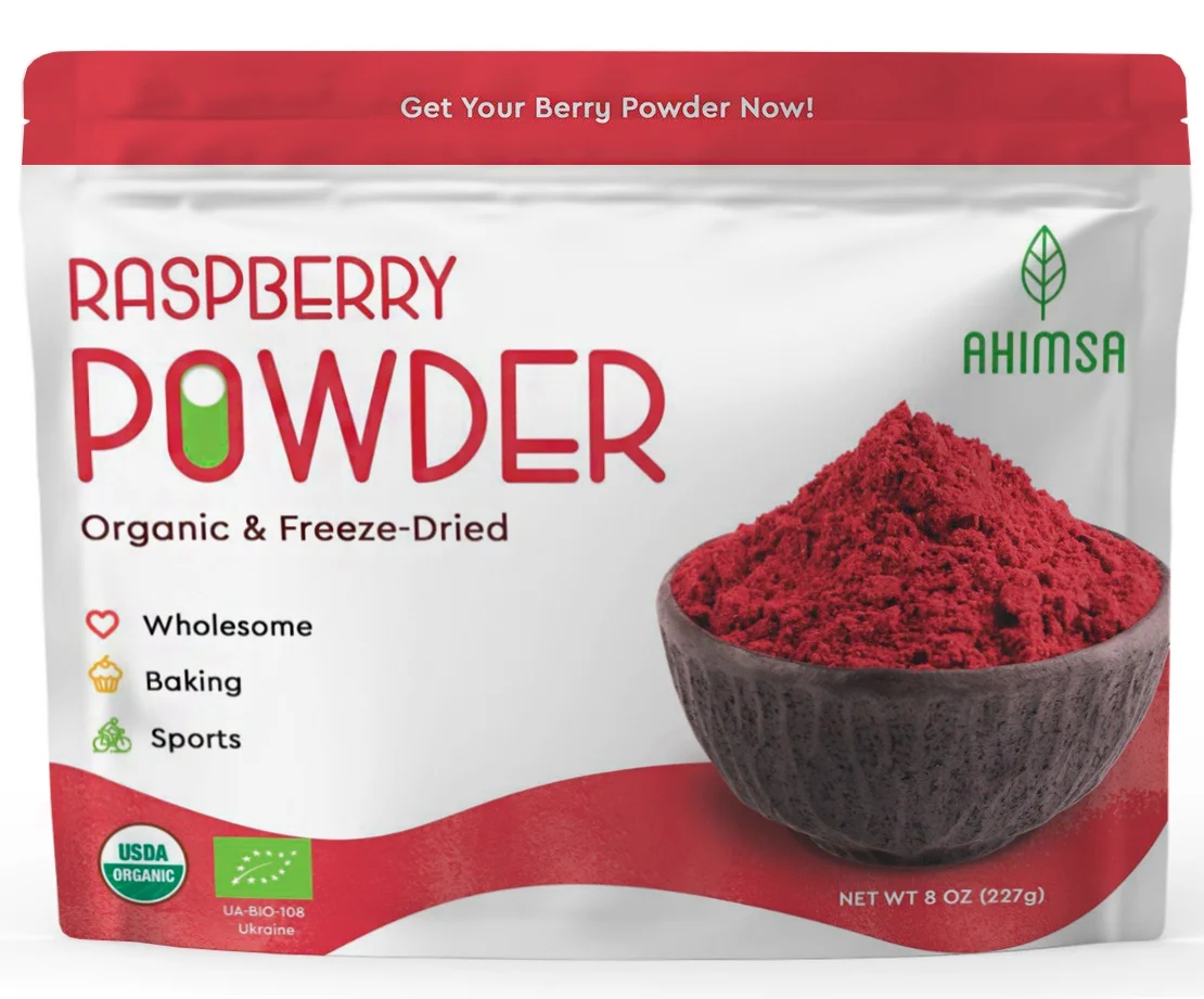 Ahimsa, Organic Freeze Dried Raspberry Powder, USDA Certified, for Smoothie and Backing, 8 OZ
