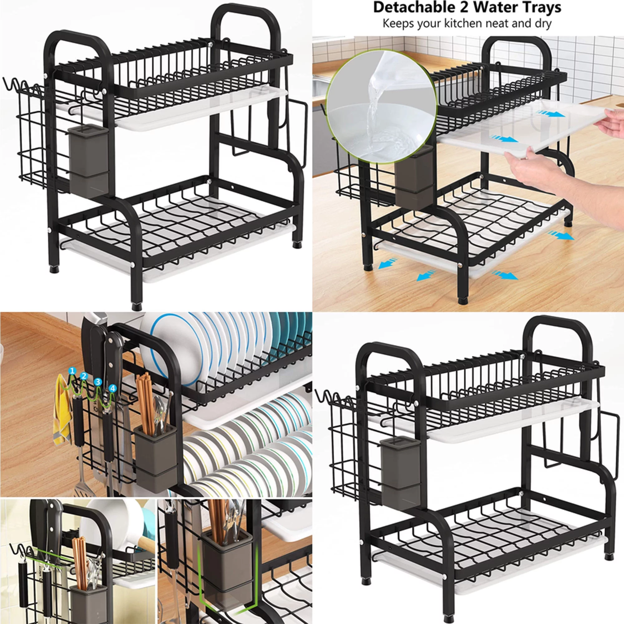 Over the Sink Dish Drying Rack - Adjustable 2-Tier/3 Tiers Large Dish Dryer Rack for Kitchen Organizer Storage Space Saver Shelf Utensils Holder with Cutting Board Holder,Tableware Drainer