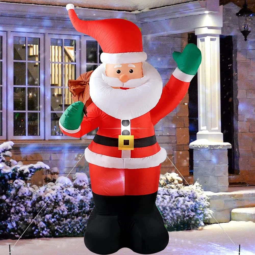 6Ft Christmas Inflatable Santa Claus with Gift Bag, LED Lights, Indoor/Outdoor Xmas Decoration, Yard Lawn Garden Xmas Party Prop Decor