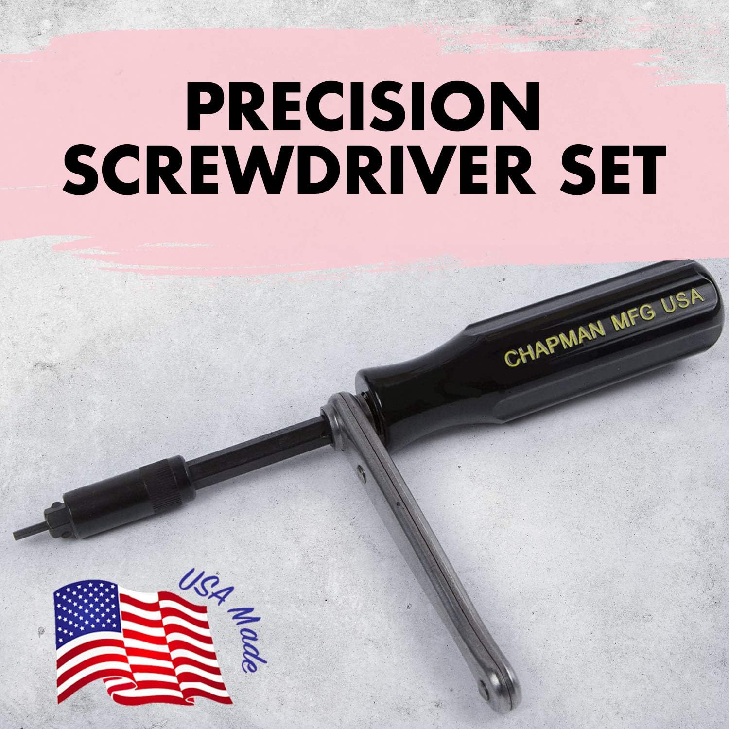 Chapman MFG 7331 All-Purpose Standard Screwdriver Set - Includes Phillips, SAE Allen Hex & Slotted/Flathead Bits - Complete Set Offers 24 USA Made Insert Bits + Mini Ratchet Hand Tool (Yellow Case)