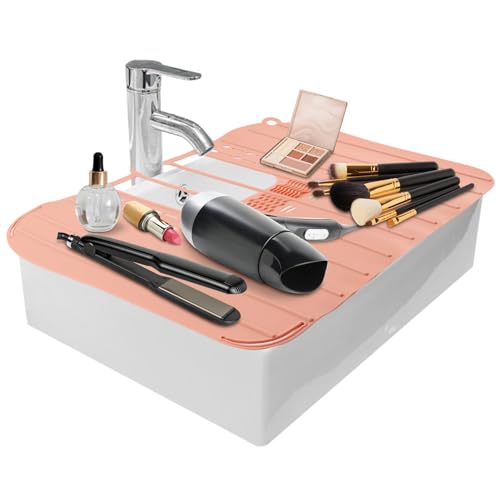 Bathroom Sink Cover for Counter Space Makeup, Silicone Sink Cover for Makeup, Foldable Heat Resistant Make-up Mat Beauty Must Haves Tool for Small Bathroom RV Camper