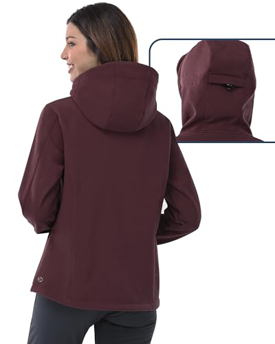 Outdoor Ventures Women's Softshell Jacket with Hood Fleece Lined Warm Lightweight Waterproof Insulated Windbreaker