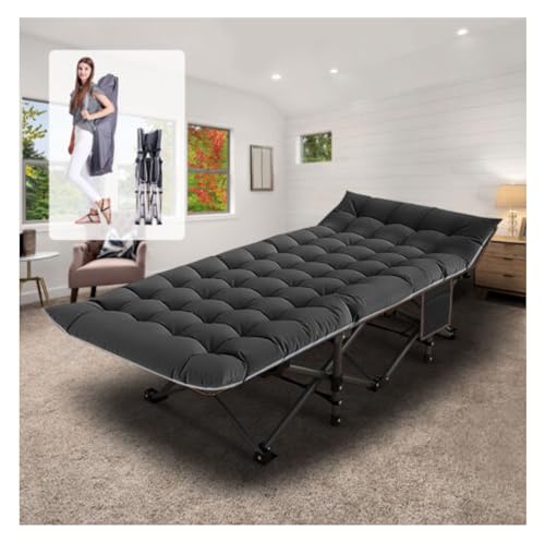 Camping Cot Folding Bed Roll Away Beds with Mattresses for Adults Camping Cot Camping Bed Outdoor Lounge Bed Folding Bed with Mattress Hold 600 LB 3.3 Inch Thick Gray