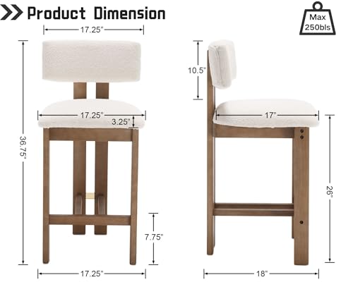 26’’ Tall Farmhouse Kitchen Bar Stools Set of 4, Modern Counter Stools with Backs Beige Linen Upholstered Bar Height Chairs with Hardwood Frame, Counter Height Island Wood Barstools for Kitchen Island