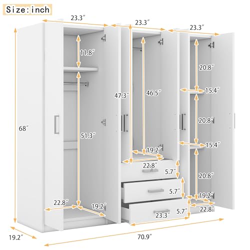 Large Wardrobe Closet 6 Doors, 70.9