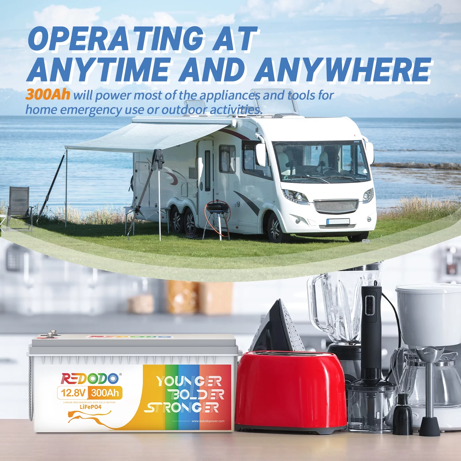 Redodo 12V 300Ah LiFePO4 Battery 200A BMS Lithium Battery for off-Grid, Home System, RV