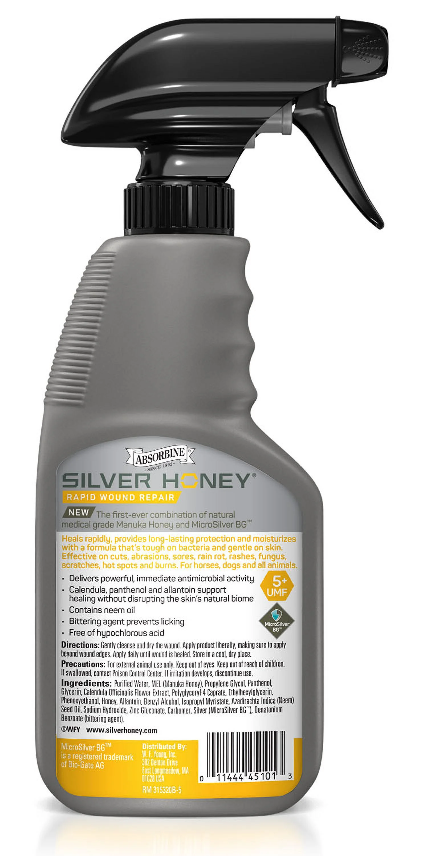 Absorbine Silver Honey Rapid Wound Repair Spray Gel, Manuka Honey & MicroSilver BG, Veterinarian Tested Horse & Animal Wound Care, 8oz Bottle