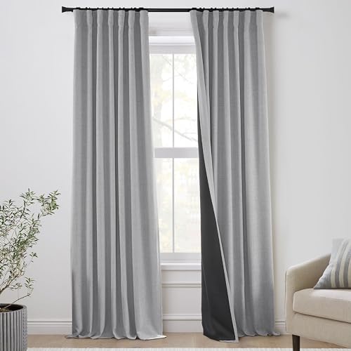 Sliding Door Curtain Patio Blinds,Thermal Shade 100% Light Blackout Linen Retro Curtains Drapes for Living Room Bedroom Beach Coastal Farmhouse Decor,2 Panels Pair Set,Seafoam Sea Green Grey,96in Long