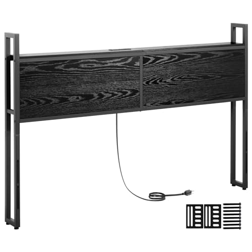 Queen Headboard, Headboard with Charging Station, Queen Headboard Only with Storage for Bedroom, Adjustable Height, Sturdy and Stable, Easy Assembly, Rustic Brown HB051BR