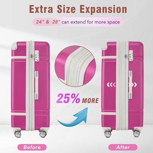 Merax Hard Shell Luggage Set, 3 Pieces 20”+28”Luggage and Cosmetic Case, Lightweight Suitcase with Spinner Wheels and TSA Lock, White