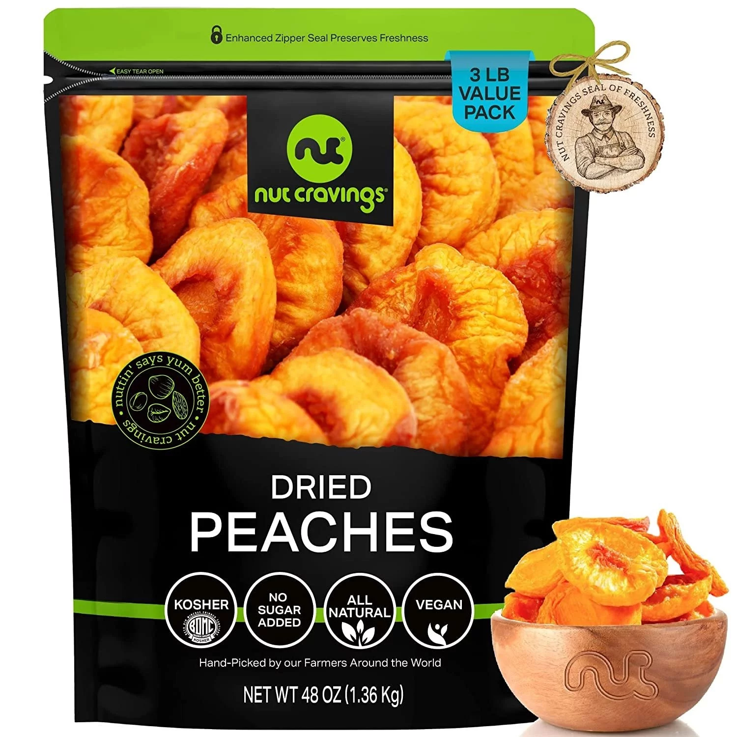 Sun Dried California Peaches, No Sugar Added 48oz by Nut Cravings