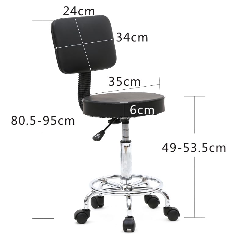 Professional Rolling Stool Chair with Wheels - Adjustable Swivel Saddle Salon, Esthetician, Tattoo, Hair, and Desk Stool(White Round with backrest)